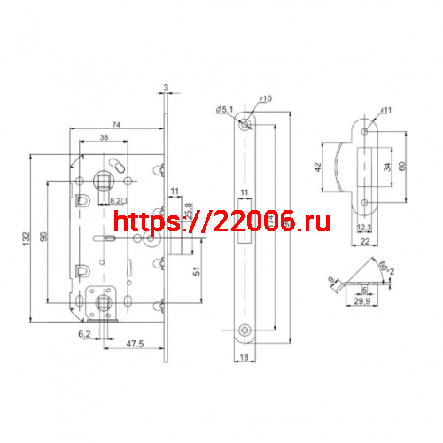Защелка Punto (Пунто) врезная PL96WC-50 GP (золото) фото 2 Защелка Punto (Пунто) врезная PL96WC-50 GP (золото) фото 2