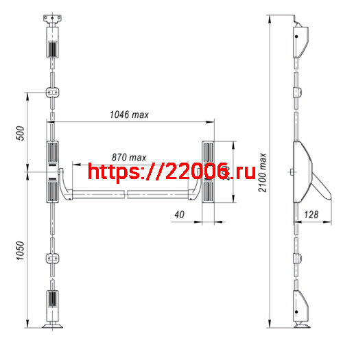 Ручка-штанга Fuaro (Фуаро) нажимная AP.1700C push-bar (ANTI-PANIC 1700С) с тягами для двухстворчатых дверей фото 3 Ручка-штанга Fuaro (Фуаро) нажимная AP.1700C push-bar (ANTI-PANIC 1700С) с тягами для двухстворчатых дверей фото 3
