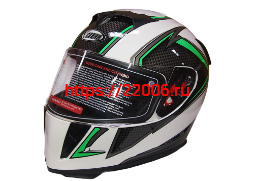 Шлем интеграл COBRA JK311, белый с черным и зеленым(9), размеры L